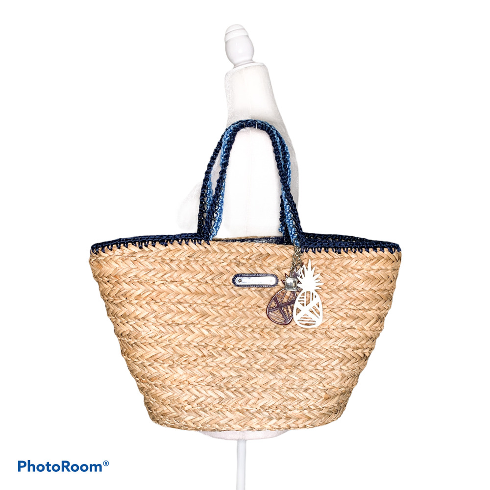 Juicy Couture Georgica Woven Sea Grass Tote Blue